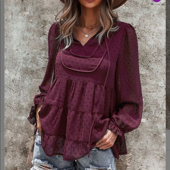 Swiss dot long sleeve top - Picture 1 of 6